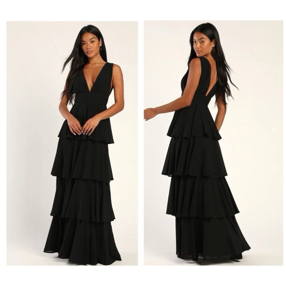 Elegant Black Tiered Evening Gown